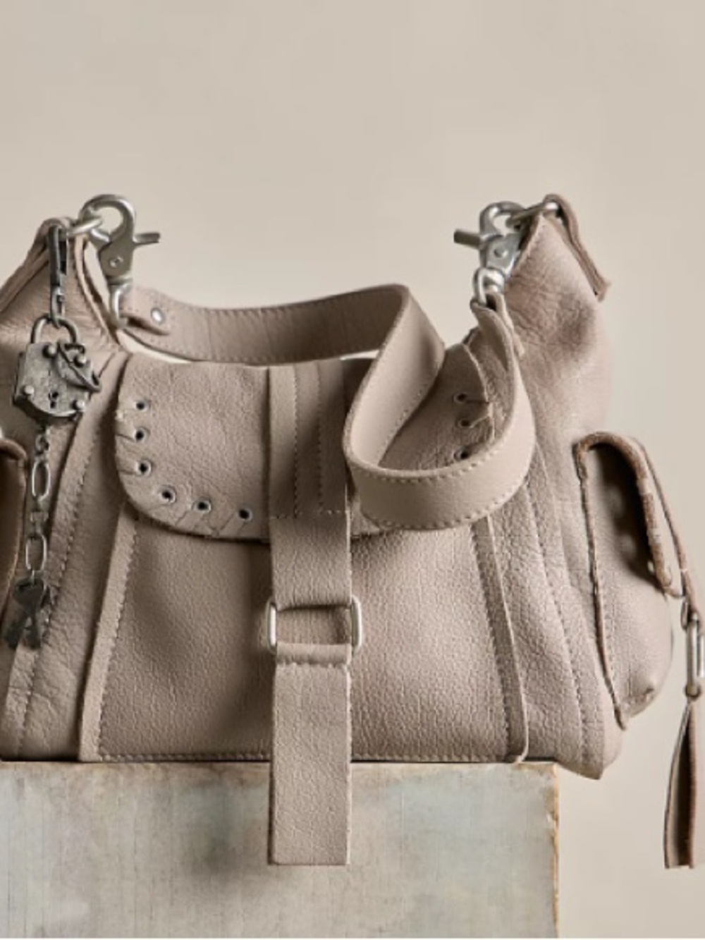 We The Free Neutral Taupe Shoulder Bag with Silver Hardware